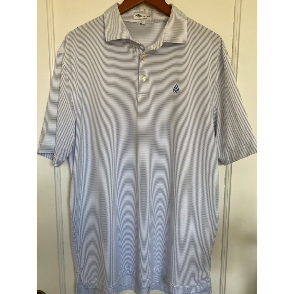 PETER MILLAR Summer‎ Comfort Polo Mens Large Blue Stripe Golf Performance